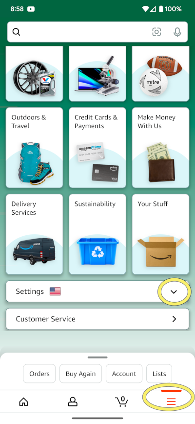 AmazonSmile mobile app settings